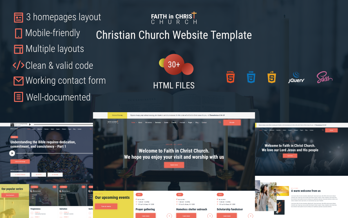 Tema Siti Web Responsive #118518 "Faith in Christ Church – Christian Church"