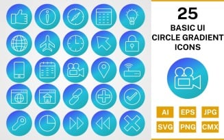 25 Basic UI Circle Gradient Pack Icon Set