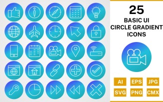 25 Basic UI Circle Gradient Pack Icon Set