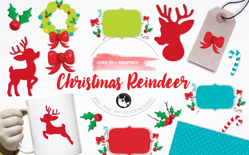 Christmas Reindeer Illustration Pack - Vector Image Vector Graphic
