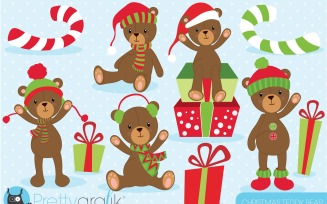 Christmas Teddy Bear Clipart - Vector Image