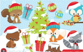 Christmas Woodland Clipart - Vector Image