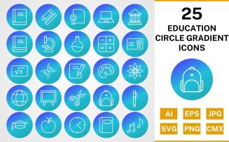25 Education Circle Gradient Pack Icon Set