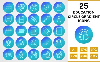 25 Education Circle Gradient Pack Icon Set
