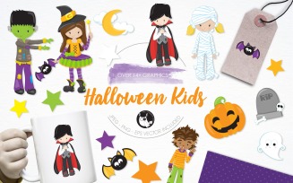 Halloween Kids Illustration Pack - Vector Image