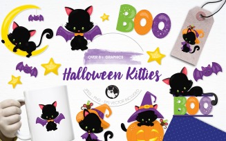 Halloween Kitties Illustration Pack - Vector Image