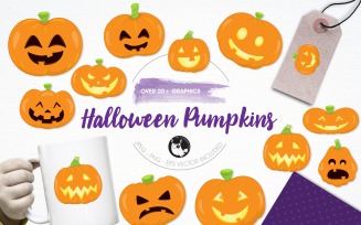 Halloween Pumpkins Illustration Pack - Vector Image