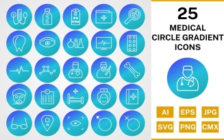 25 Medical Circle Gradient Pack Icon Set