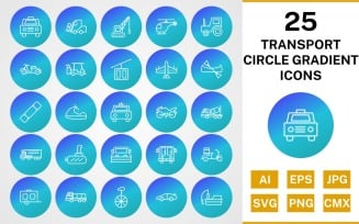 25 Transport Circle Gradient Pack Icon Set