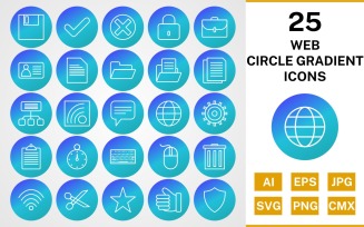 25 Web Circle Gradient Pack Icon Set
