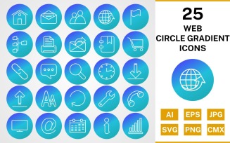25 Web Circle Gradient Pack Icon Set
