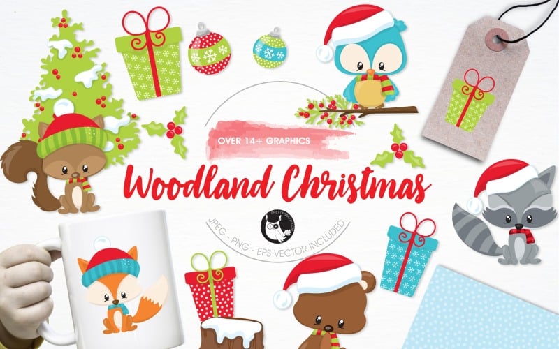 Woodland Christmas Illustration Pack - Vector Image Vector Graphic