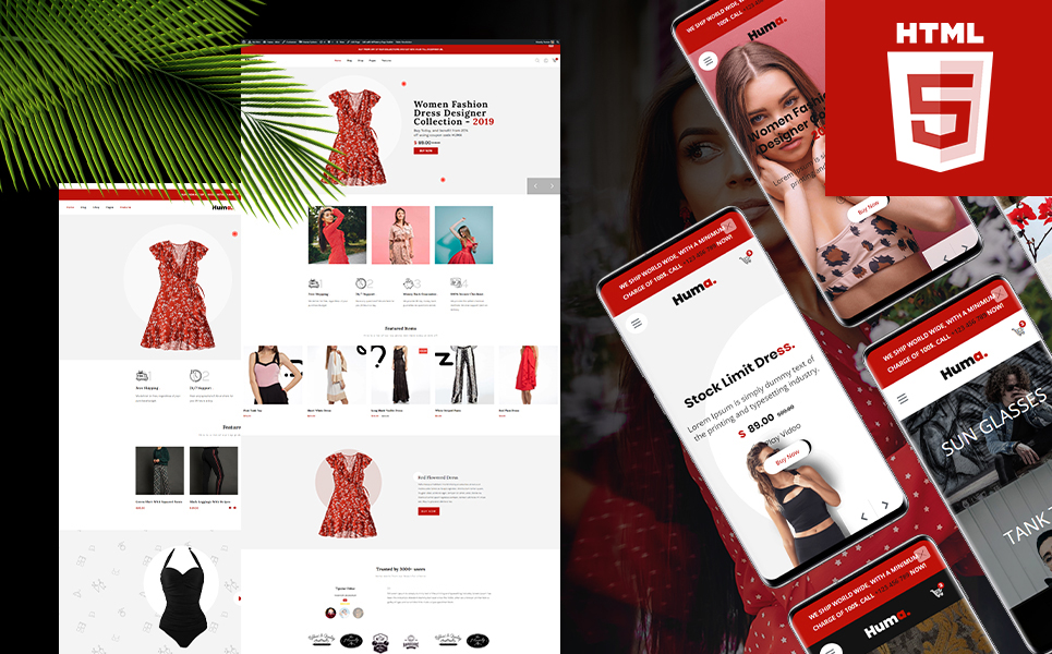 Responsivt Huma - Bootstrap 4 ecommerce HTML5 Hemsidemall #118710