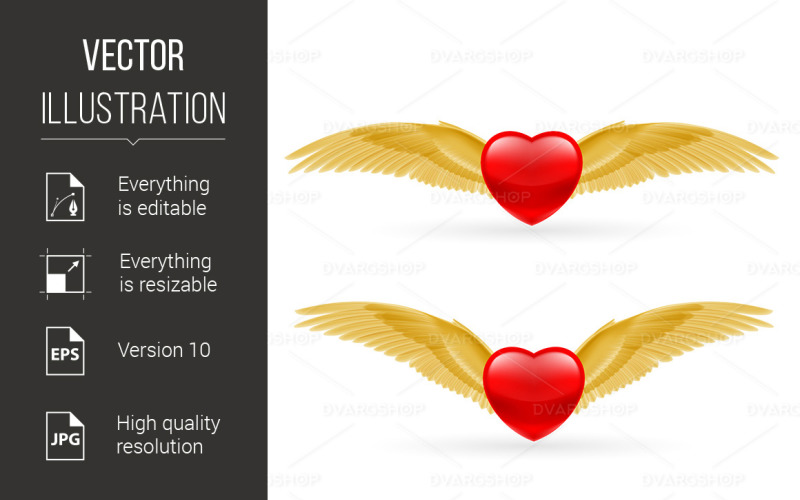 Two Hearts with Rwings - Vector Image Vector Graphic
