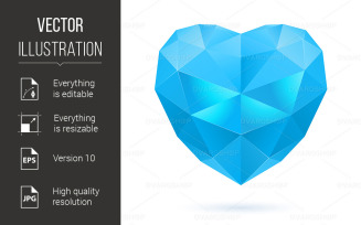 Blue Polygonal Heart on White Background - Vector Image