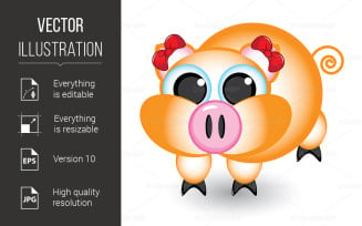 Cartoon Pig with Bows - Vector Image