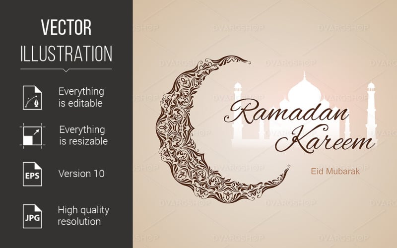 Ramadan Kareem Greeting Card - Vector Image Vector Graphic