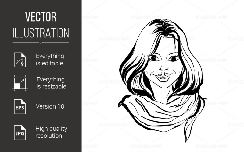 Single Sketch Female Face - Vector Image Vector Graphic