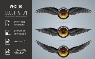 Three Two-Winged Music Speakers - Vector Image