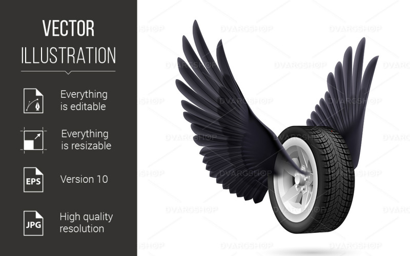 Wheel with Wings - Vector Image Vector Graphic