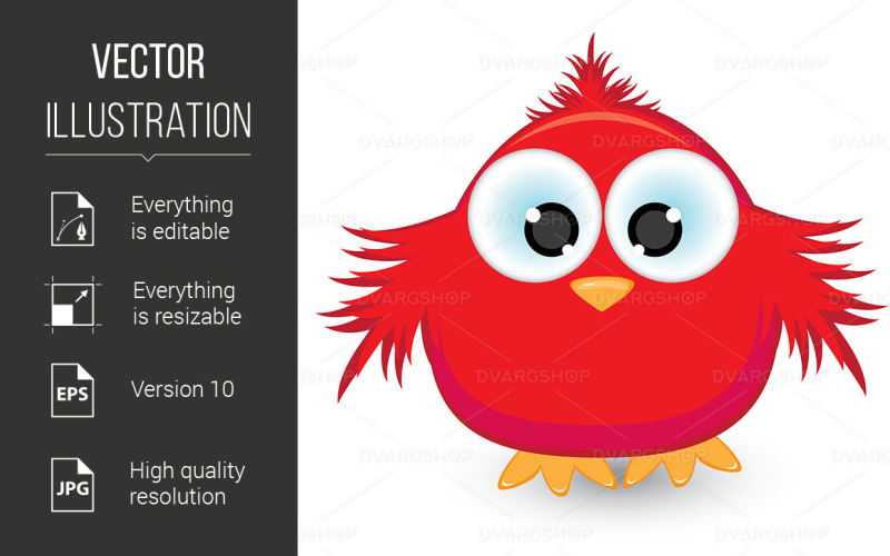 Cartoon Red Sparrow - Vector Image Vector Graphic