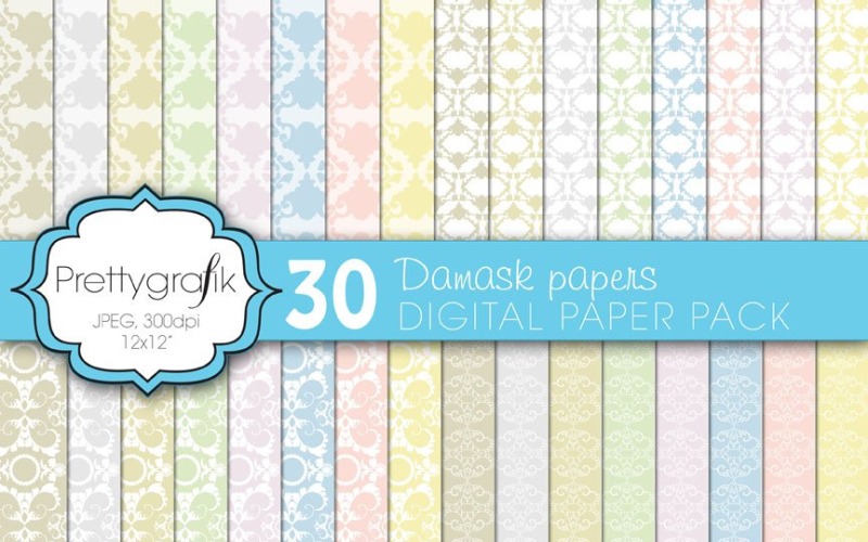 Damask Digital Paper, Commercial Use - Vector Image Vector Graphic