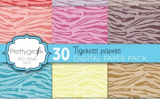 Tiger Animal Print Digital Paper - Vector Image