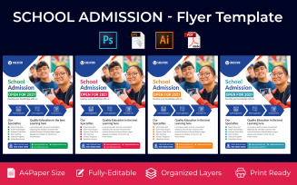 School Admission promotion flyer PSD, AI design volume-1