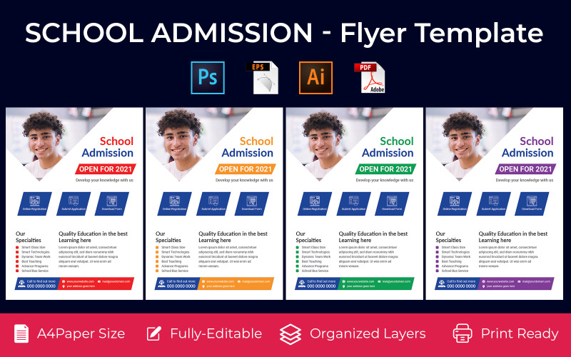 School Admission promotion flyer PSD, AI design volume-2 Corporate Identity