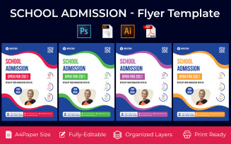 School Admission promotion flyer PSD, AI design volume-4