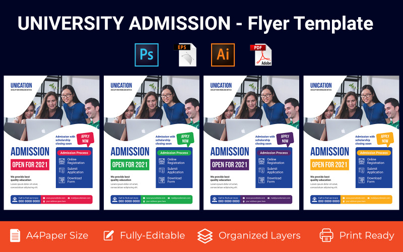 University Admission promotion flyer PSD, AI design volume-6 Corporate Identity