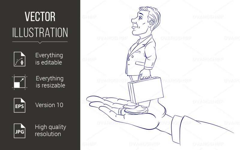 Businessman Stands on the Hand - Vector Image Vector Graphic