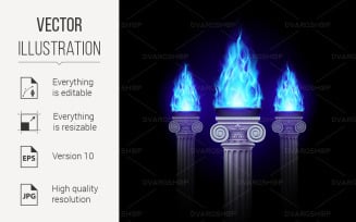 Columns with Blue Fire - Vector Image