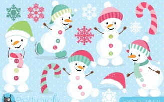 Happy PINK Snowman Clipart - Vector Image