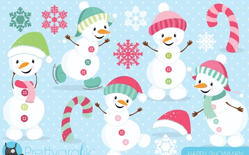 Happy PINK Snowman Clipart - Vector Image Vector Graphic