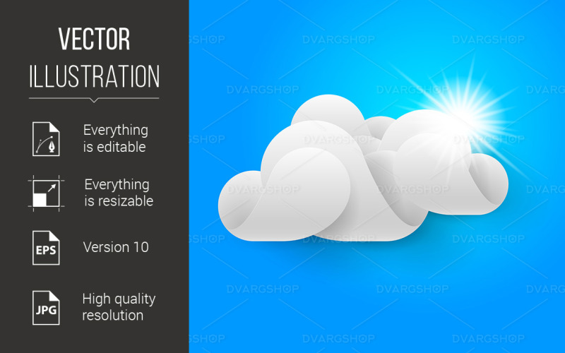 One White Cloud on Blue Sky - Vector Image Vector Graphic