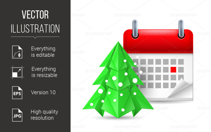 Paper Pine Tree and Calendar - Vector Image Vector Graphic