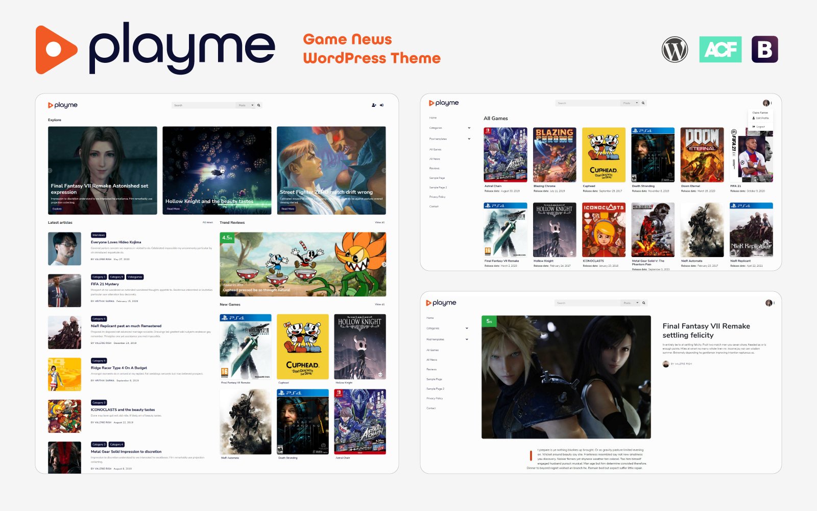 Новости видеоигр тема wordpress - PLAYME - WordPress шаблон 2021 года