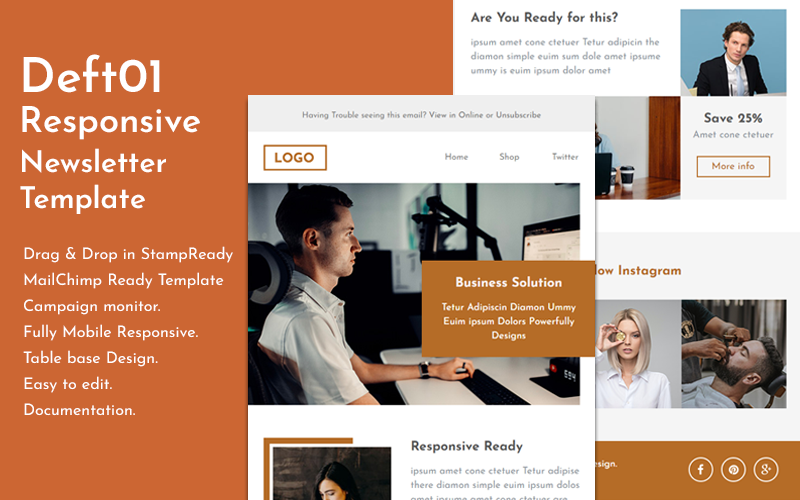 Responzivní Newsletter šablona "Deft01 - Responsive Email" #119143