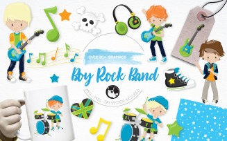 Boy Rock Band Illustration Pack - Vector Image