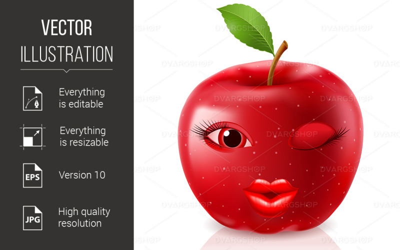Cartoon Red Apple - Vector Image Vector Graphic
