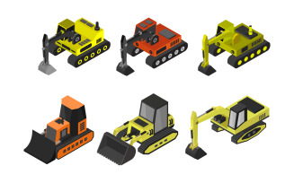 Set Of Isometric Excavators - Vector Image