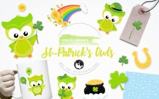 St-Patrick's Owls Illustration Pack - Vector Image