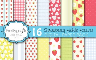 Strawberry Digital Paper, Commercial - Vector Image