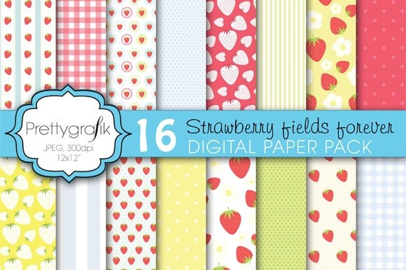 Strawberry Digital Paper, Commercial - Vector Image Vector Graphic