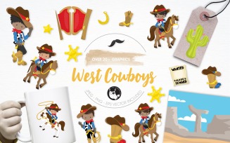 Wild West Cowboys Illustration Pack - Vector Image