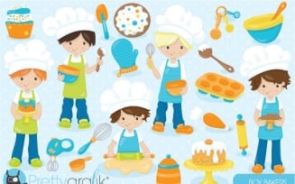 Baking Boys Clipart - Vector Image