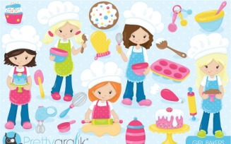Baking Girls Clipart - Vector Image