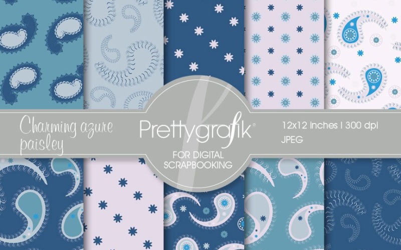 Blue Paisley Digital Paper - Vector Image Vector Graphic