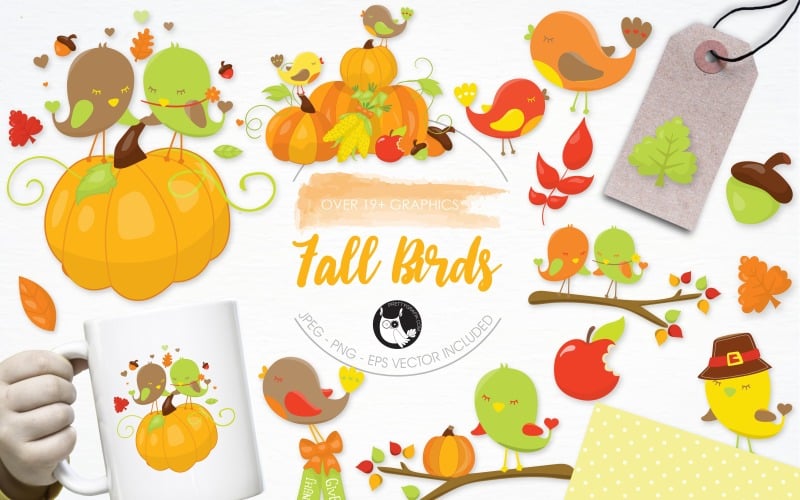 Fall Birds Illustration Pack - Vector Image Vector Graphic